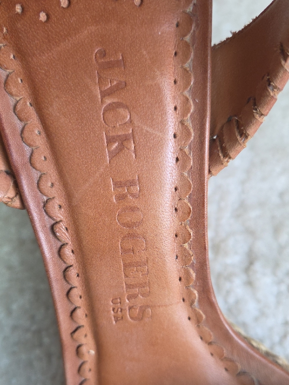 Jack Rogers Clare  Medalion Carmel Brown Leather Wedge Sandals 8 - Picture 8 of 8